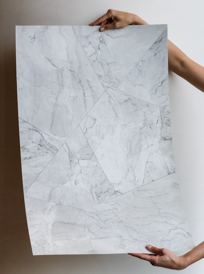 White Marble & Tile Wall | Textured Vinyl Photo Backdrop